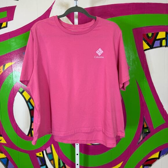 Columbia Pink Short Sleeve Cropped Tee Vibrant Casual Comfort, Size 2X - Picture 1 of 6